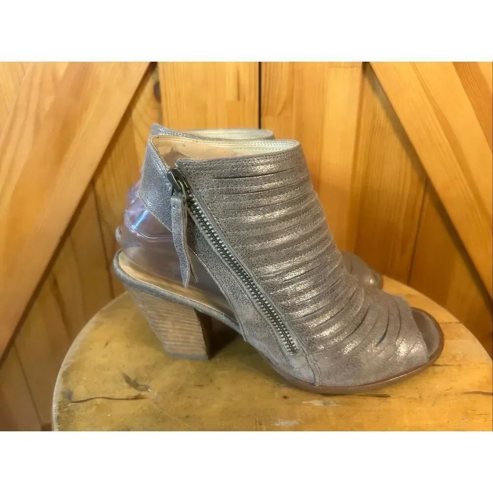Paul Green Silver Peep Toe Leather Heels - (5) 7.5 US